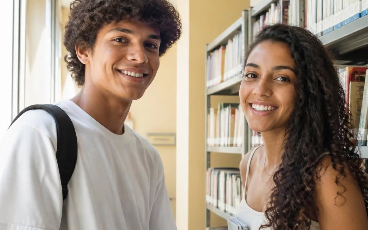 Três pessoas sentadas a uma mesa comprida, no meio de uma conversa numa sala de janelas altas